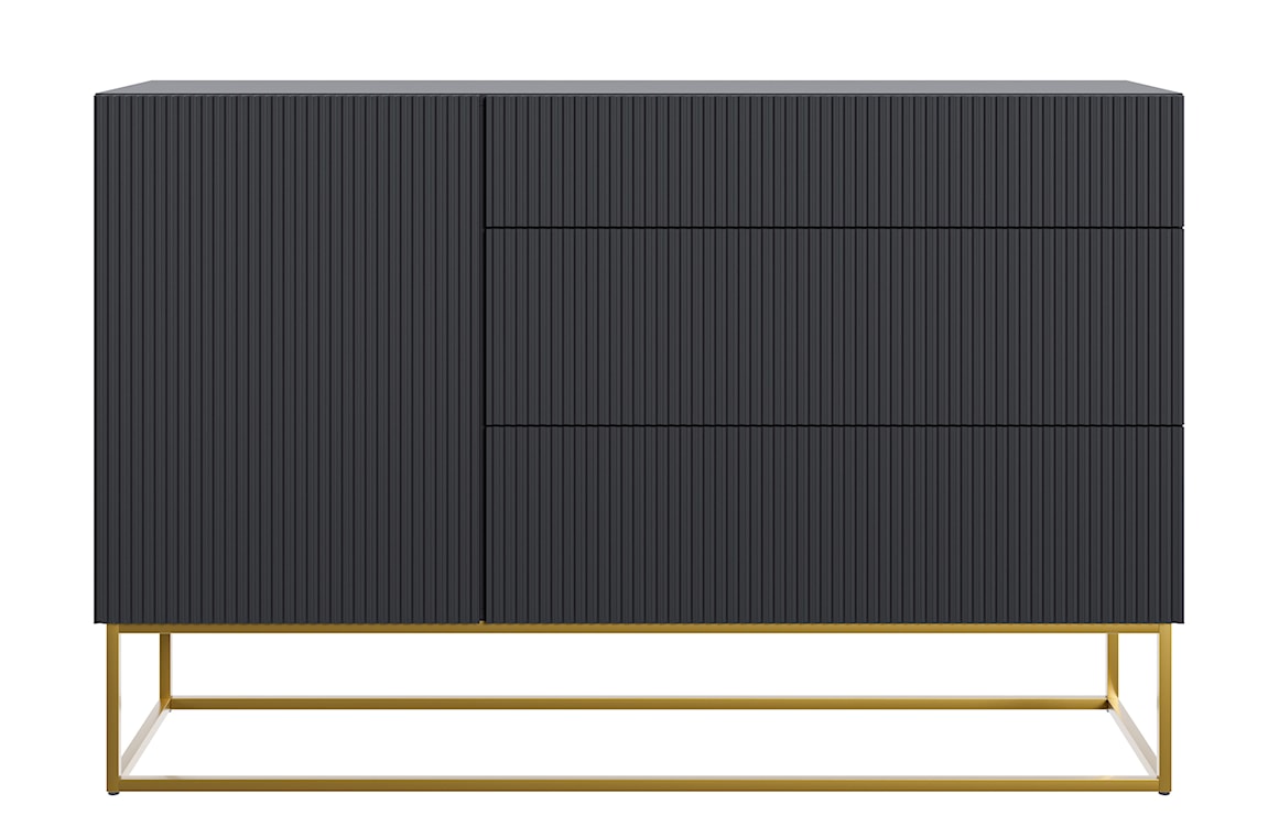 Komoda jednodrzwiowa Veldio z szufladami 140 cm czarna ze złotymi nogami  - zdjęcie 4