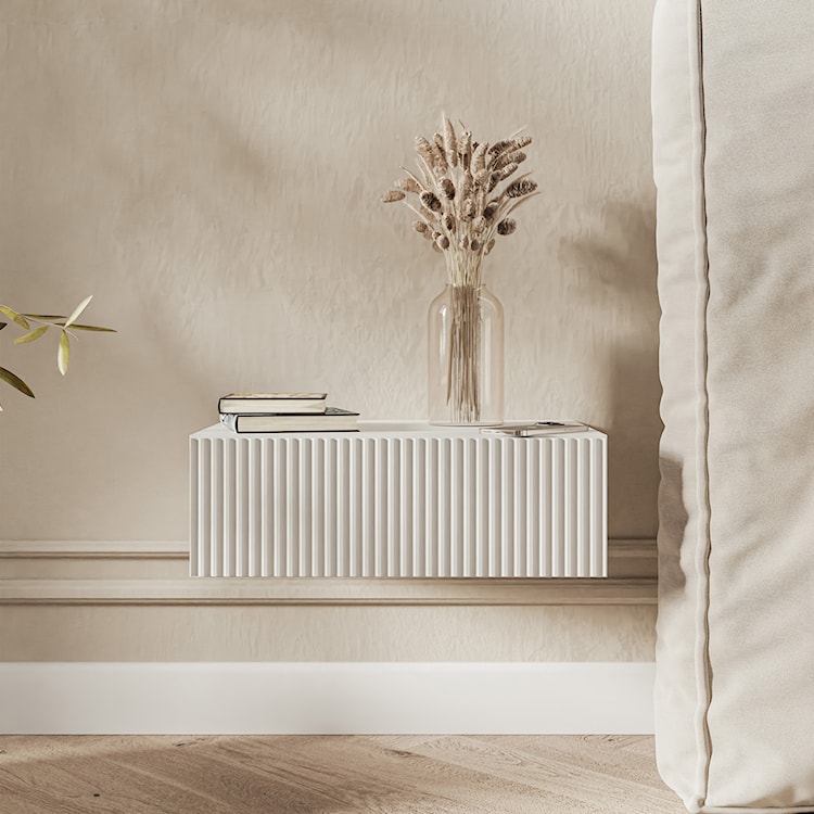 Szafka nocna Veldio z frezowanym frontem i szufladą 50 cm Biała wisząca  - zdjęcie 2