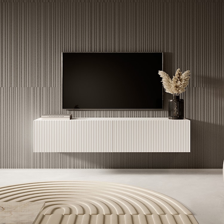 Szafka RTV Veldio z frezowanym frontem 140 cm Biała wisząca  - zdjęcie 3