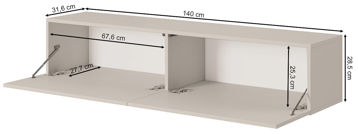 Szafka RTV Veldio z frezowanym frontem 140 cm Czarna wisząca  - zdjęcie 8