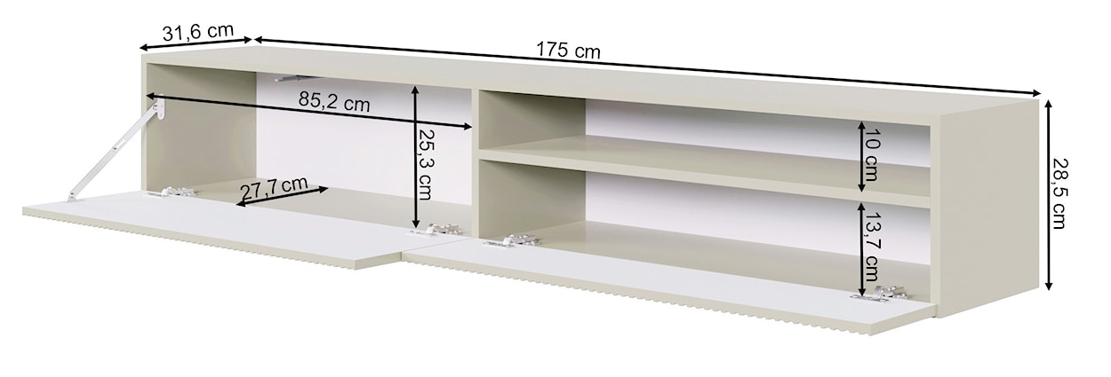 Szafka RTV Veldio z frezowanym frontem i wnęką 175 cm Biała wisząca  - zdjęcie 7