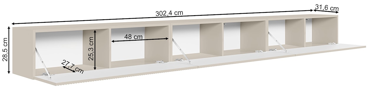 Szafka RTV trzydrzwiowa Veldio wisząca z ryflowanym frontem 300 cm czarna  - zdjęcie 7