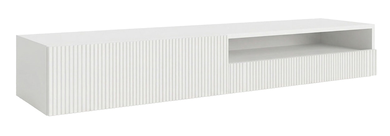 Szafka RTV Veldio z frezowanym frontem i wnęką 175 cm Biała wisząca  - zdjęcie 3