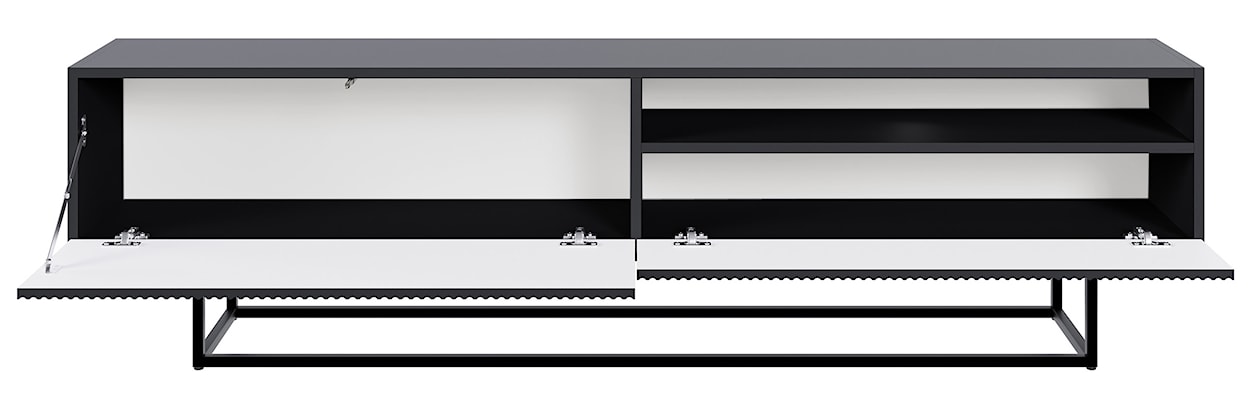 Szafka RTV Veldio z frezowanym frontem i wnęką 175 cm Czarna z czarnymi nogami  - zdjęcie 4