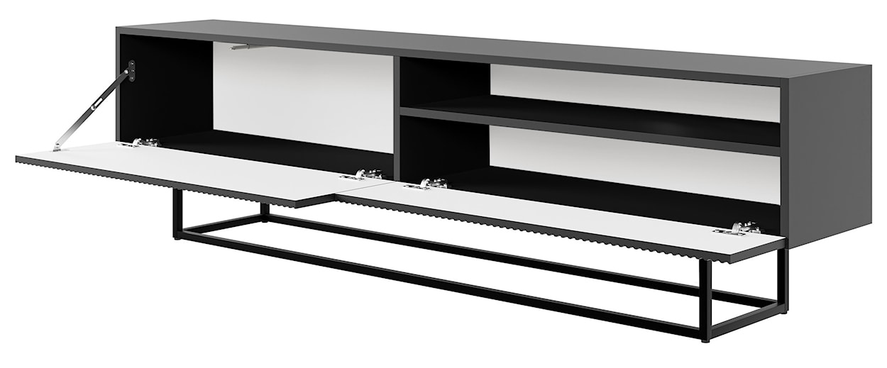Szafka RTV Veldio z frezowanym frontem i wnęką 175 cm Czarna z czarnymi nogami  - zdjęcie 7