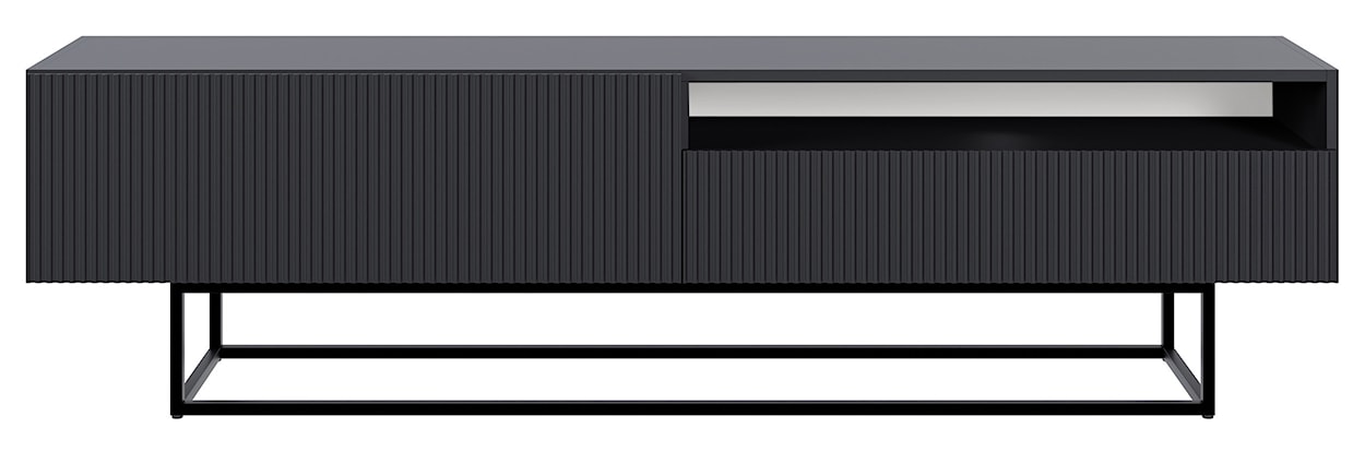 Szafka RTV Veldio z frezowanym frontem i wnęką 175 cm Czarna z czarnymi nogami  - zdjęcie 5