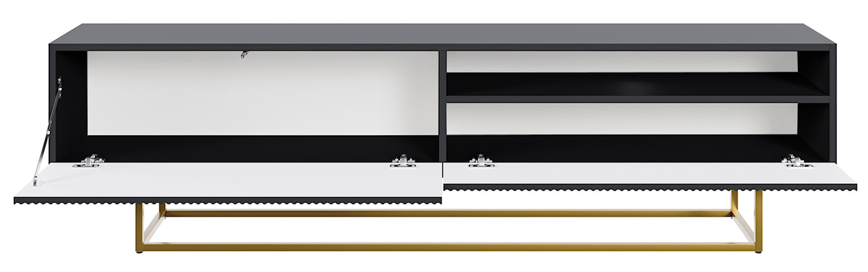 Szafka RTV Veldio z frezowanym frontem i wnęką 175 cm Czarna ze złotymi nogami  - zdjęcie 5