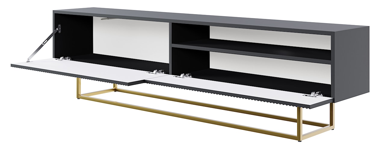 Szafka RTV Veldio z frezowanym frontem i wnęką 175 cm Czarna ze złotymi nogami  - zdjęcie 7