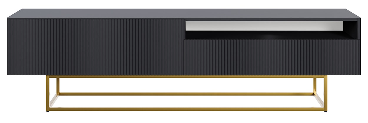 Szafka RTV Veldio z frezowanym frontem i wnęką 175 cm Czarna ze złotymi nogami  - zdjęcie 6