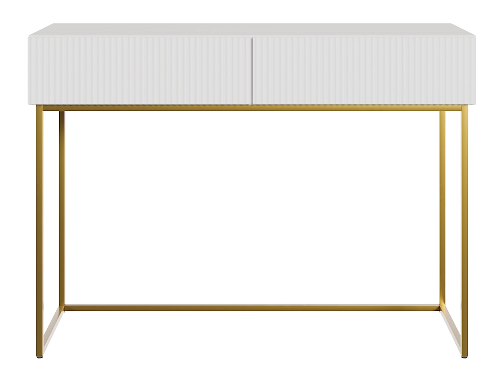 Toaletka Veldio z frezowanym frontem i dwiema szufladami 110 cm Biała ze złotymi nogami  - zdjęcie 4