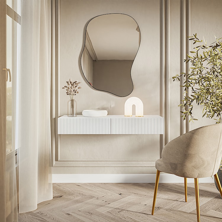 Toaletka Veldio z frezowanym frontem i dwiema szufladami 110 cm Biała wisząca  - zdjęcie 2