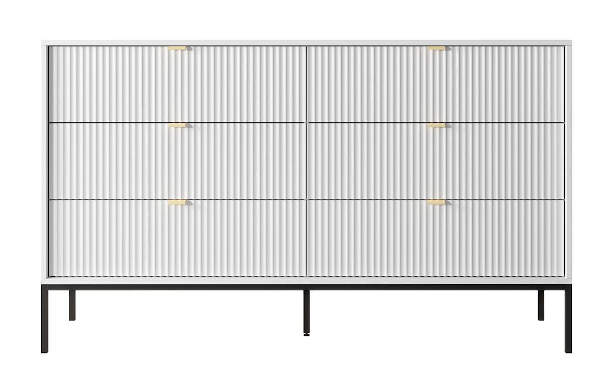 Komoda sześcioszufladowa Vellore 154 cm biała z ryflowanymi frontami i czarnym stelażem KS-154  - zdjęcie 3