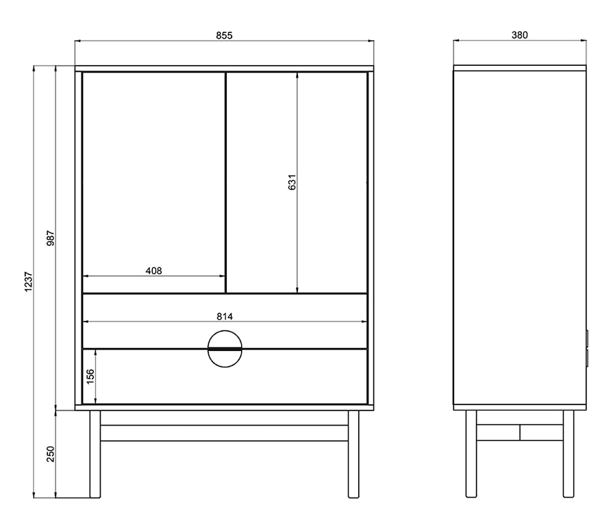 Komoda dwudrzwiowa Stoon z dwoma szufladami 85 cm Czarna  - zdjęcie 6