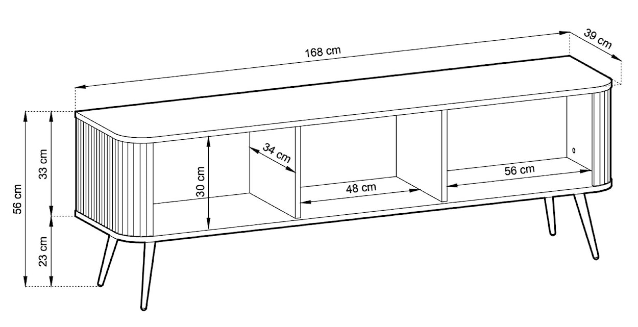 Szafka RTV Zova trzydrzwiowa z lamelowymi frontami 168 cm Czarna ze złotymi nogami  - zdjęcie 5