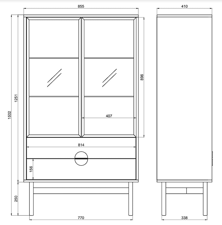 Witryna niska Stoon 84 cm z trzema półkami i szufladami Beż/Cappucino  - zdjęcie 6