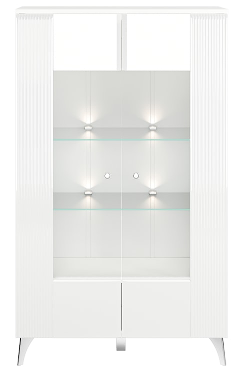 Witryna dwudrzwiowa Mogalla 91,6 cm Biała / Biały połysk z LED  - zdjęcie 5