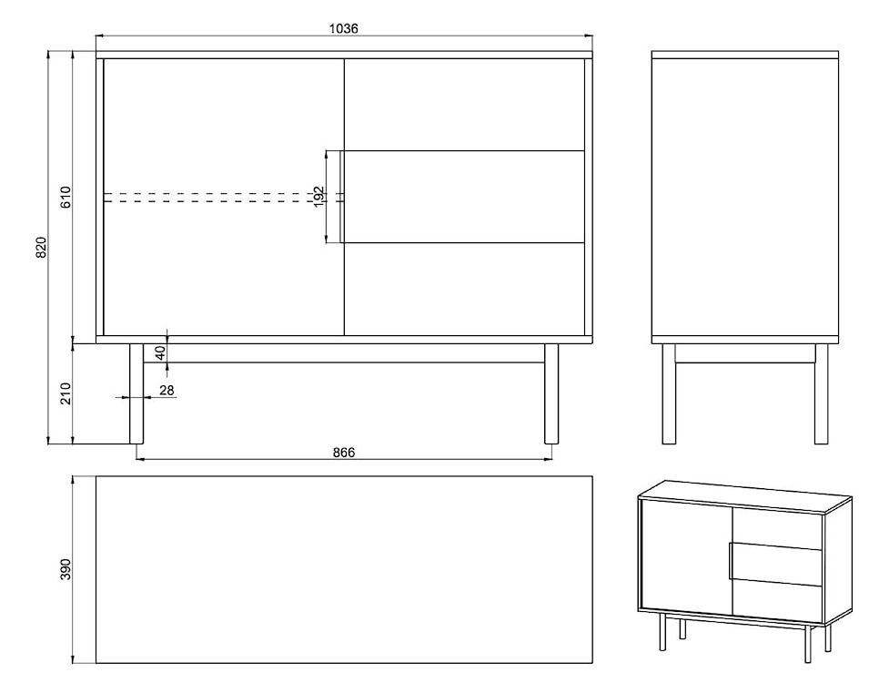 Komoda jednodrzwiowa Viviaro z trzema szufladami 104 cm kaszmir  - zdjęcie 6