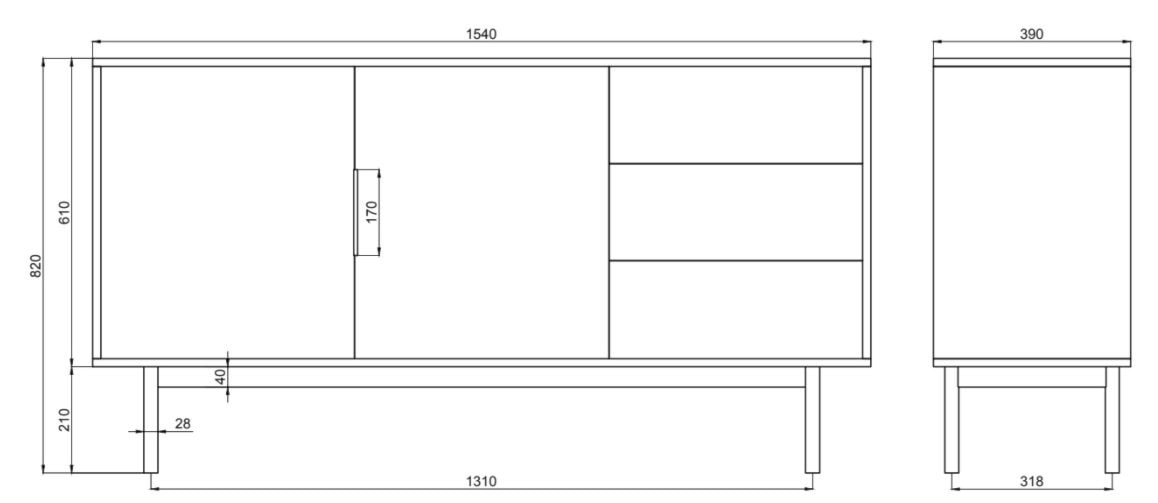 Komoda dwudrzwiowa Viviaro z trzema szufladami 154 cm kaszmir  - zdjęcie 11