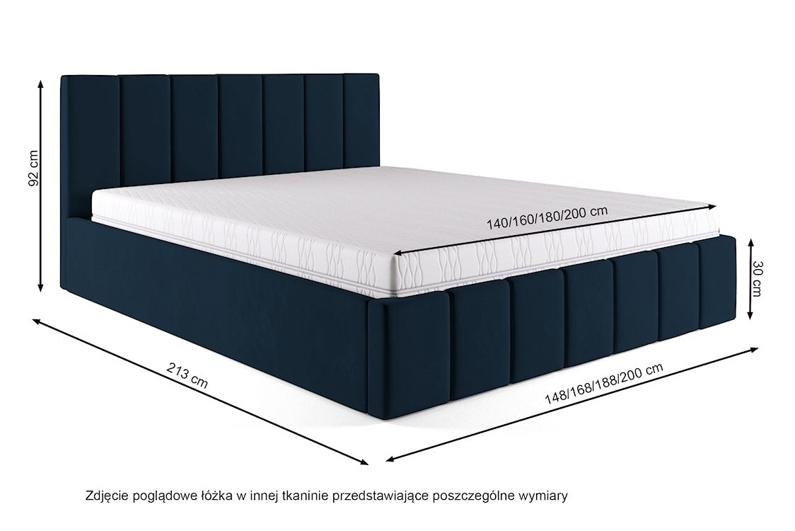 Łóżko tapicerowane 180x200 cm Vanimo granatowe z pojemnikiem stelaż drewniany  - zdjęcie 4