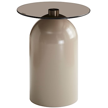 Stolik kawowy Velmorra okrągły średnica 40 cm z dymionym szklanym blatem i metalową podstawą kaszmir