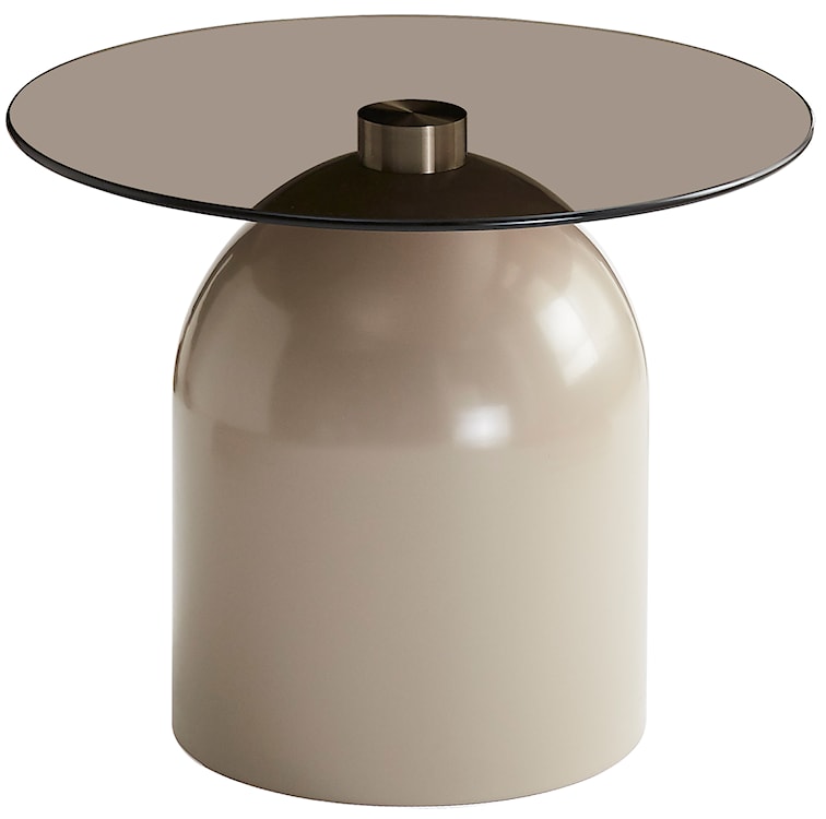 Stolik kawowy Velmorra okrągły średnica 50 cm z dymionym szklanym blatem i metalową podstawą kaszmir 