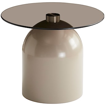 Stolik kawowy Velmorra okrągły średnica 50 cm z dymionym szklanym blatem i metalową podstawą kaszmir