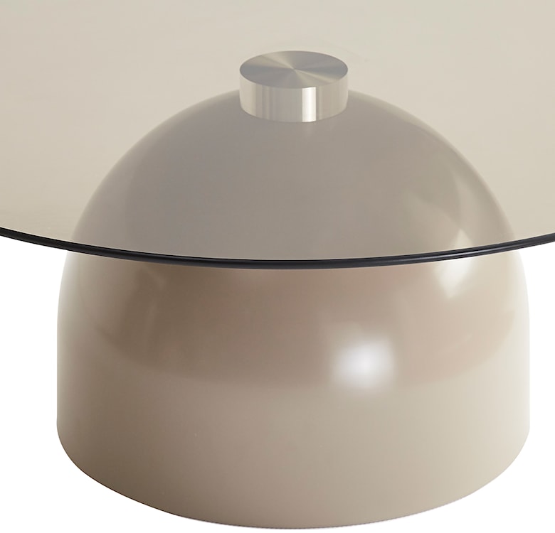 Stolik kawowy Velmorra okrągły średnica 80 cm z dymionym szklanym blatem i metalową podstawą kaszmir  - zdjęcie 5