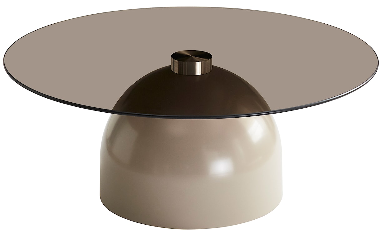 Stolik kawowy Velmorra okrągły średnica 80 cm z dymionym szklanym blatem i metalową podstawą kaszmir 