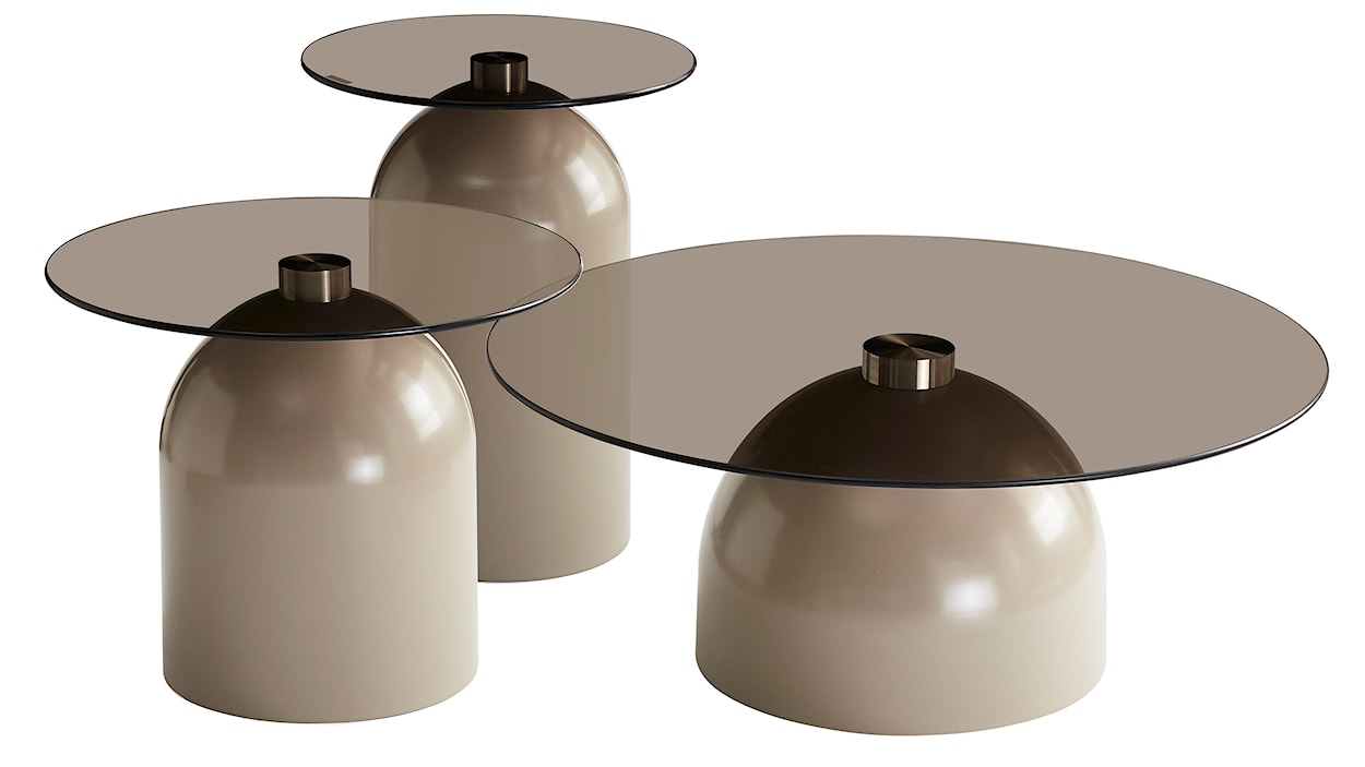 Stolik kawowy Velmorra okrągły średnica 40 cm z dymionym szklanym blatem i metalową podstawą kaszmir  - zdjęcie 4