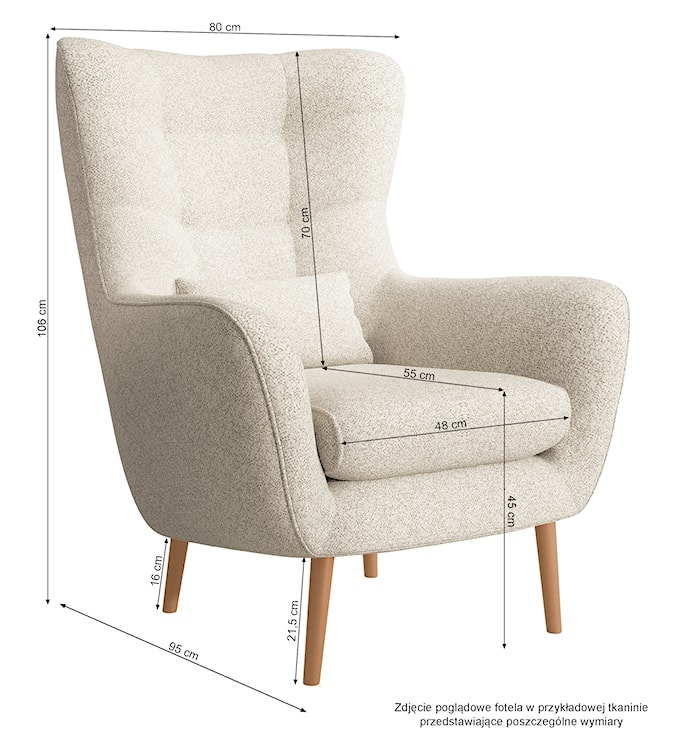 Fotel wypoczynkowy z podnóżkiem uszak Vence jasnobeżowy w tkaninie łatwoczyszczącej welur nóżki buk  - zdjęcie 8