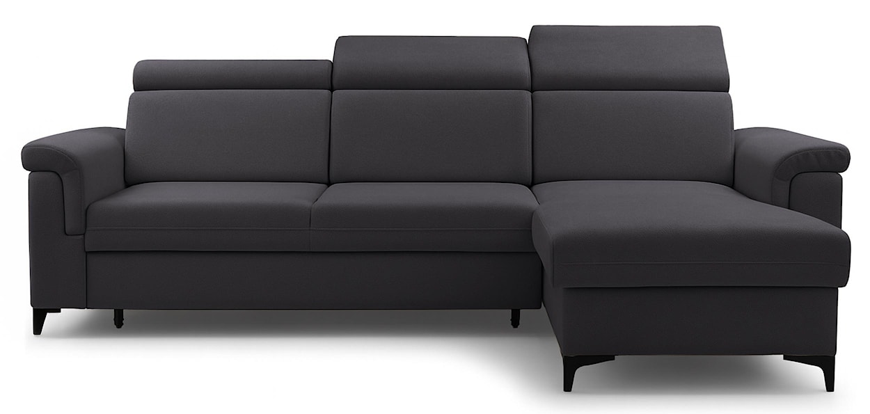 Narożnik z funkcją spania Verrmo L-kształtny uniwersalny z pojemnikiem ciemnografitowy welur hydrofobowy 