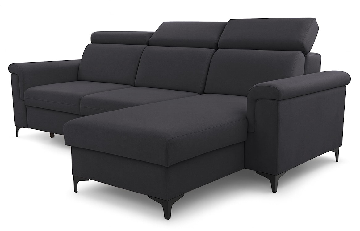 Narożnik z funkcją spania Verrmo L-kształtny uniwersalny z pojemnikiem ciemnografitowy welur hydrofobowy  - zdjęcie 3