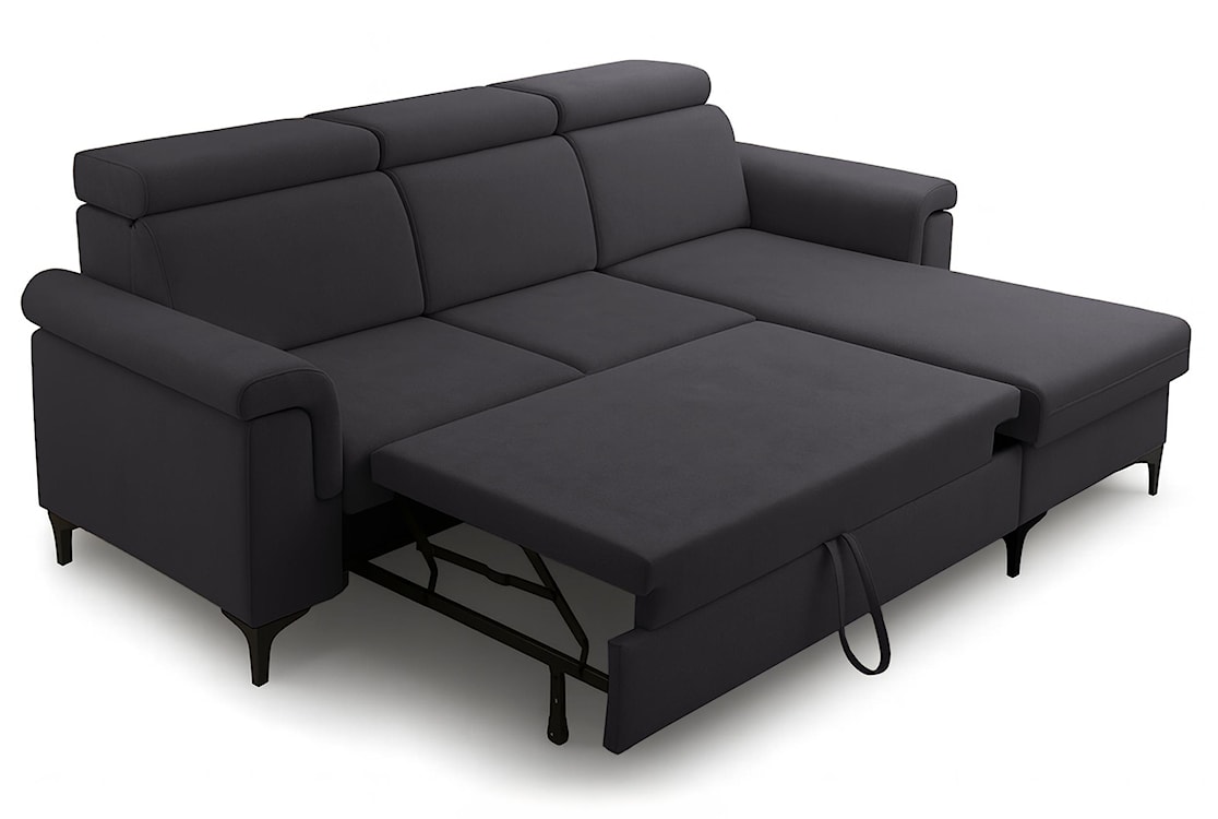 Narożnik z funkcją spania Verrmo L-kształtny uniwersalny z pojemnikiem ciemnografitowy welur hydrofobowy  - zdjęcie 4