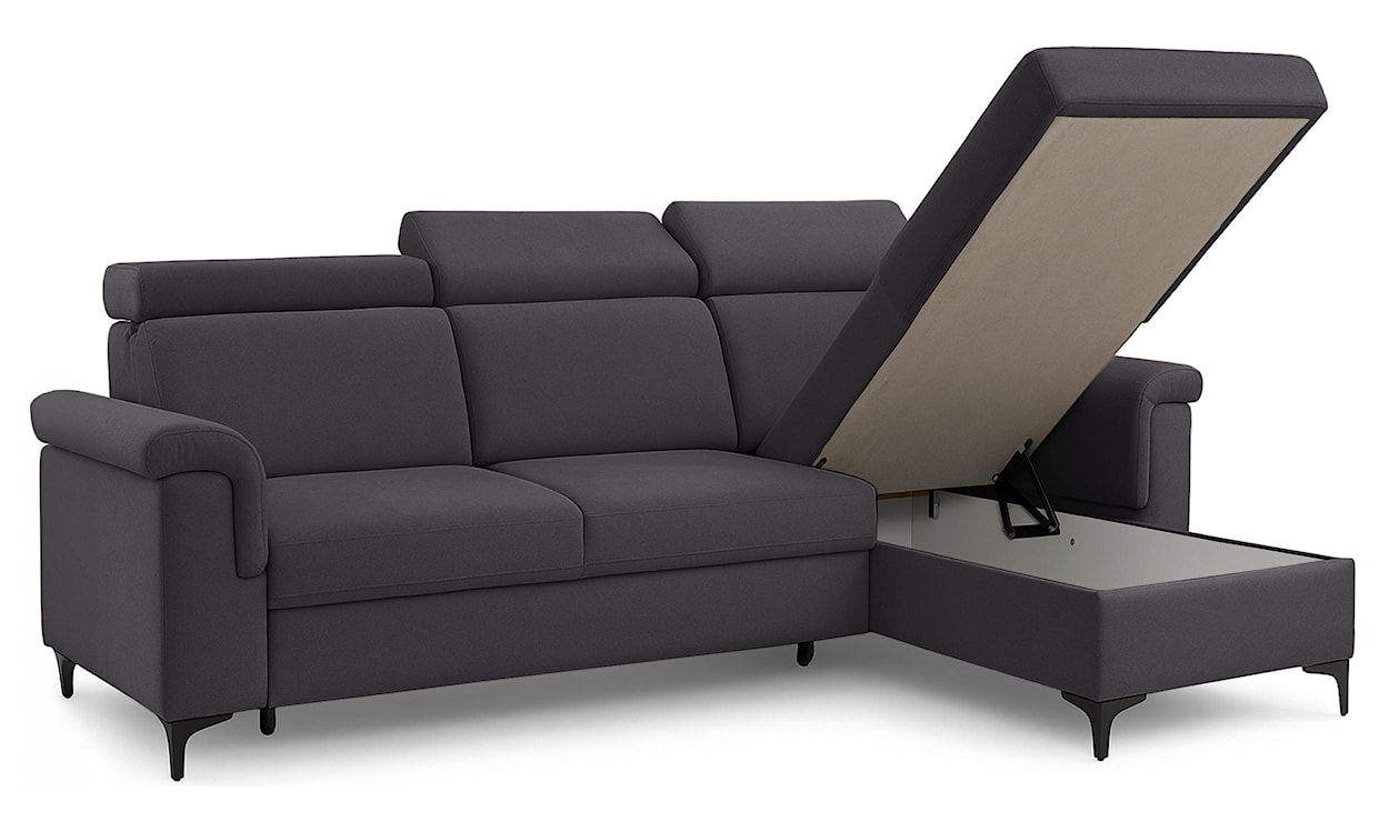 Narożnik z funkcją spania Verrmo L-kształtny uniwersalny z pojemnikiem ciemnografitowy welur hydrofobowy  - zdjęcie 5