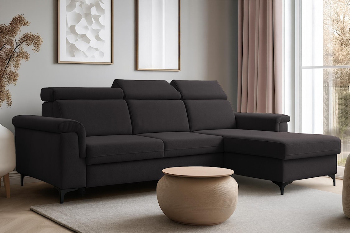 Narożnik z funkcją spania Verrmo L-kształtny uniwersalny z pojemnikiem grafitowy welur hydrofobowy  - zdjęcie 2