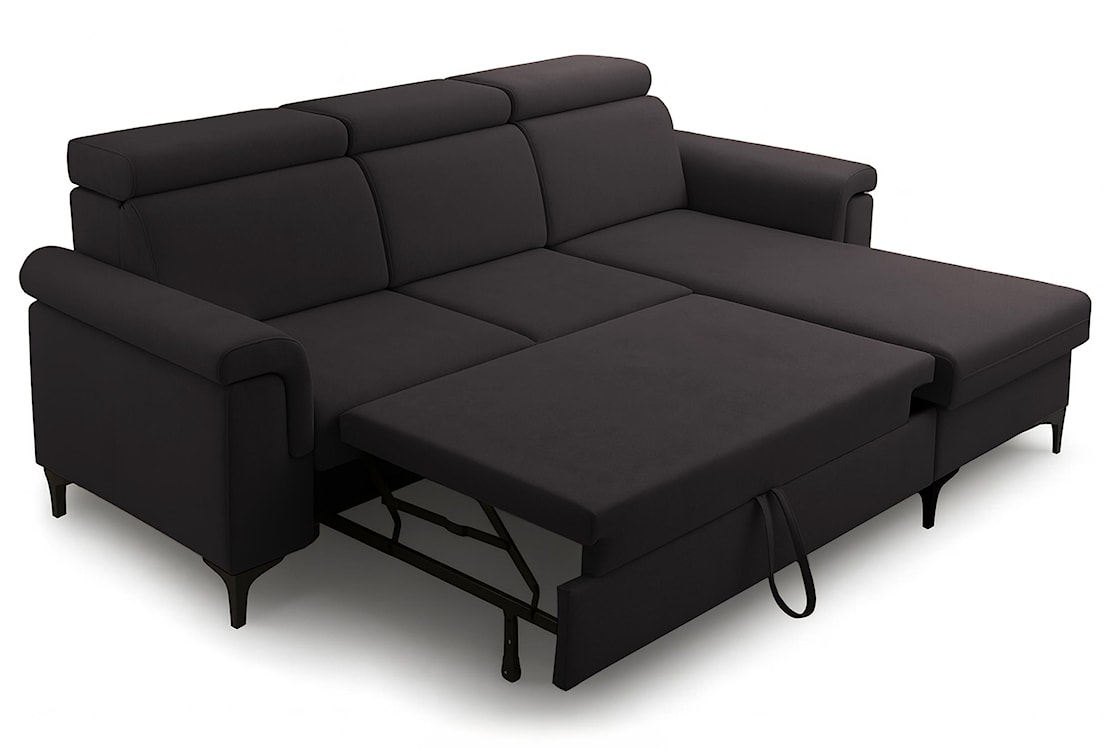 Narożnik z funkcją spania Verrmo L-kształtny uniwersalny z pojemnikiem grafitowy welur hydrofobowy  - zdjęcie 4