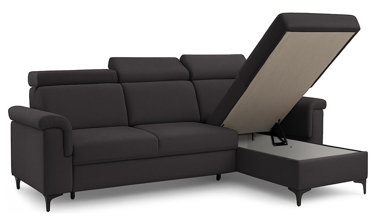 Narożnik z funkcją spania Verrmo L-kształtny uniwersalny z pojemnikiem grafitowy welur hydrofobowy  - zdjęcie 5