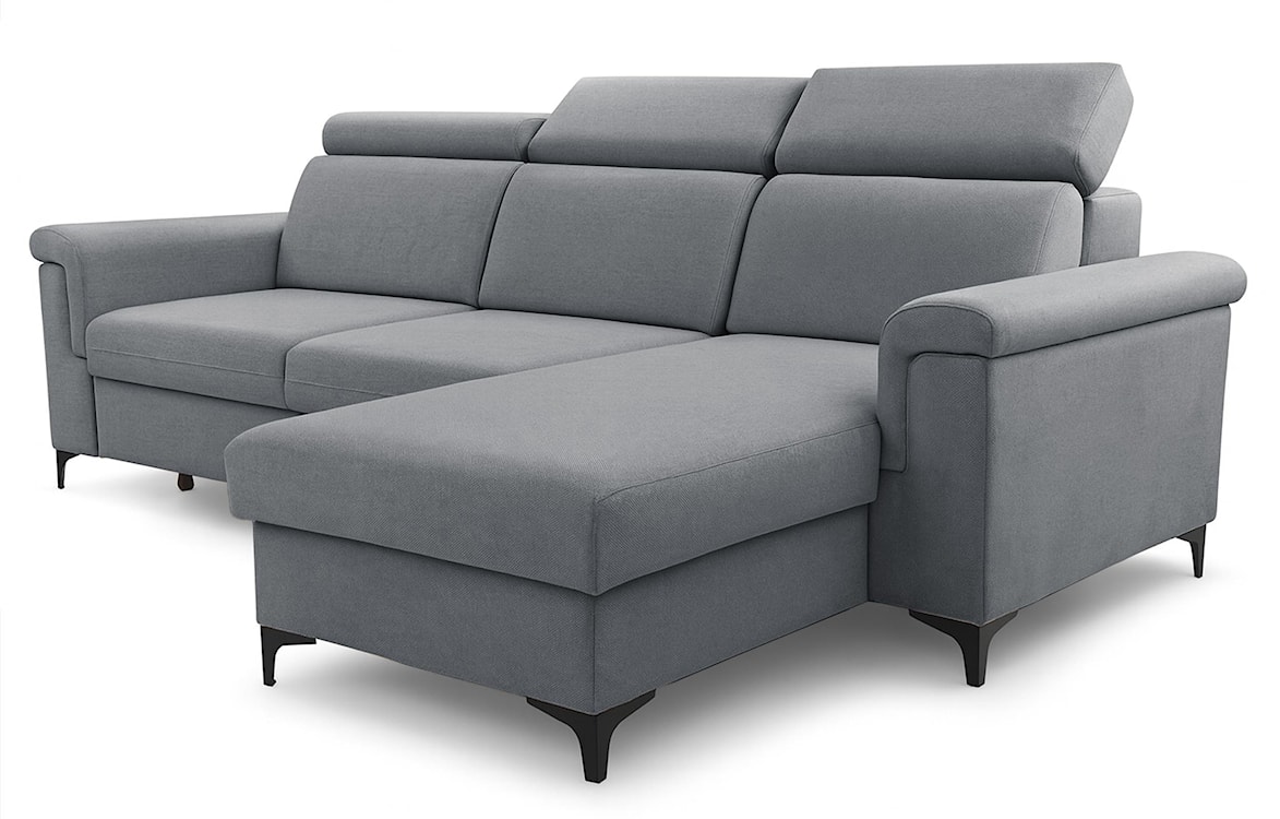 Narożnik z funkcją spania Verrmo L-kształtny uniwersalny z pojemnikiem szary welur hydrofobowy  - zdjęcie 3