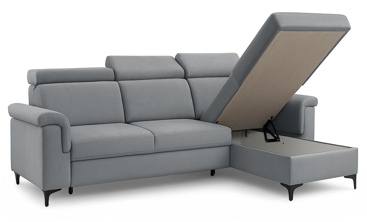 Narożnik z funkcją spania Verrmo L-kształtny uniwersalny z pojemnikiem szary welur hydrofobowy  - zdjęcie 5