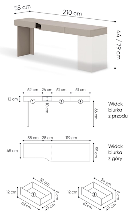 Biurko młodzieżowe prawe Woow z trzema szufladami i wnęką 210 cm szampański/clay grey  - zdjęcie 6