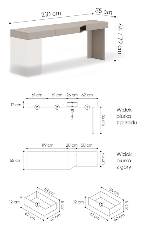 Biurko młodzieżowe lewe Woow z trzema szufladami i wnęką 210 cm szampański/clay grey  - zdjęcie 7