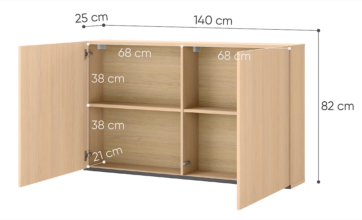 Szafka młodzieżowa dwudrzwiowa Woow wisząca z półkami 140 cm dąb vincenza bielona  - zdjęcie 4
