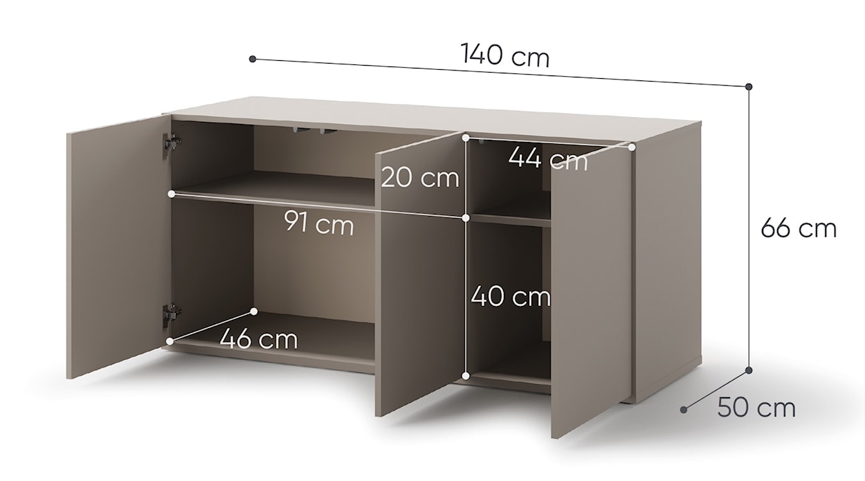 Komoda młodzieżowa trzydrzwiowa Woow z półkami 140 cm clay grey  - zdjęcie 6