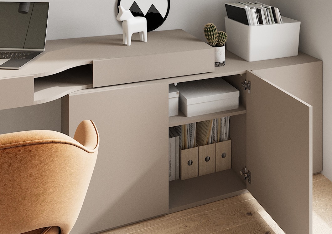 Komoda młodzieżowa trzydrzwiowa Woow z półkami 140 cm clay grey  - zdjęcie 4