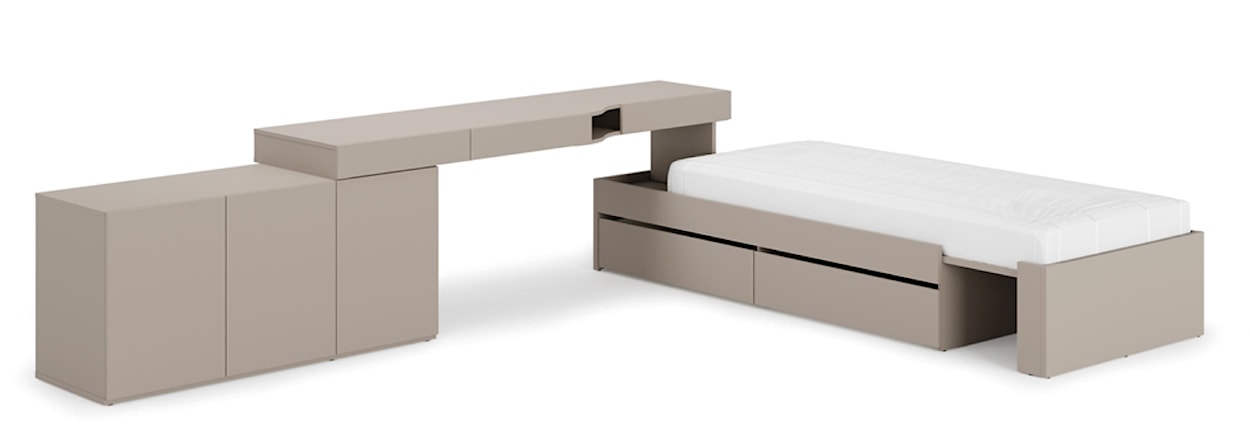 Łóżko młodzieżowe rozsuwane Woow z dwiema szufladami 205-248 cm clay grey  - zdjęcie 4