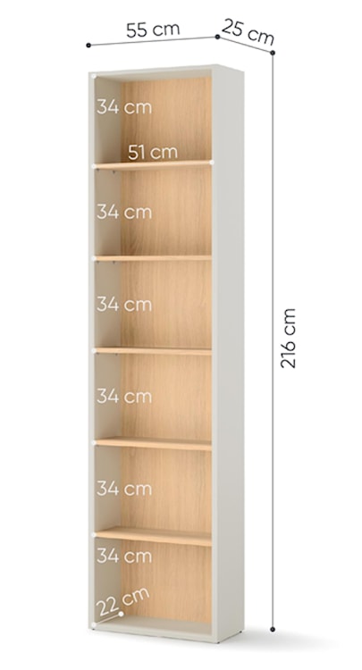 Regał młodzieżowy wąski Woow z sześcioma półkami i oświetleniem 55 cm szampański/dąb vincenza bielona  - zdjęcie 5