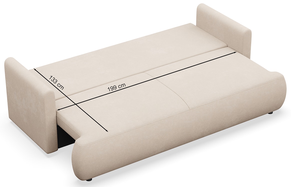 Kanapa rozkładana trzyosobowa Ovo mini z pojemnikiem szara welur łatwoczyszczący  - zdjęcie 8