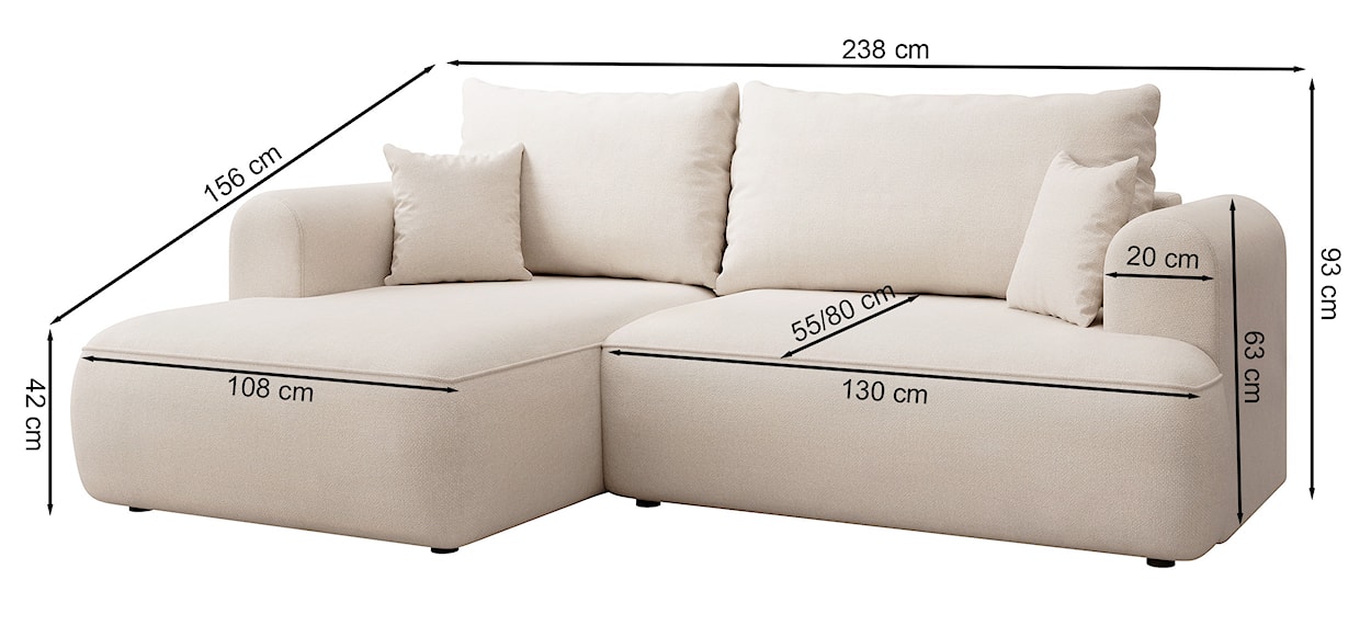 Narożnik z funkcją spania Ovo mini L-kształtny lewostronny z pojemnikiem beżowy szenil łatwoczyszczący  - zdjęcie 7