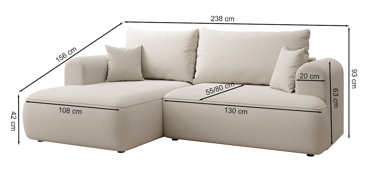 Narożnik z funkcją spania Ovo mini L-kształtny lewostronny z pojemnikiem ciemnoszary welur łatwoczyszczący  - zdjęcie 7