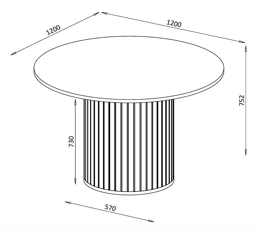 Stoł okrągły Zante z ryflami 120 cm czarny  - zdjęcie 3